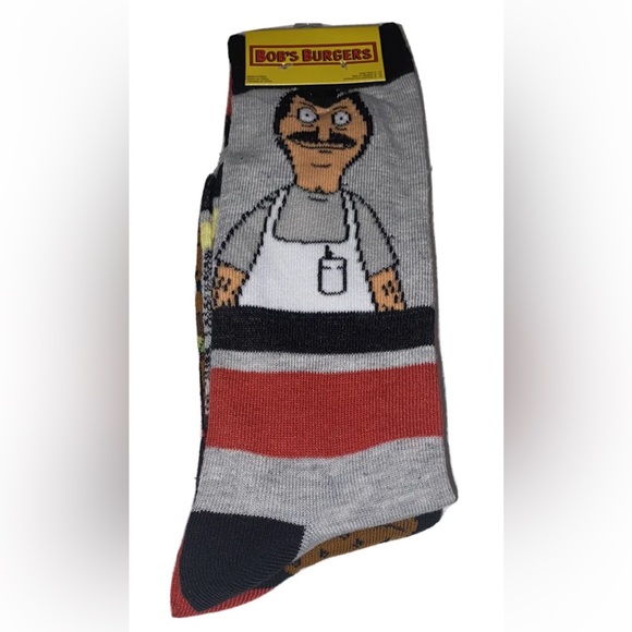 Bob’s Burgers Crew Socks 2 Pair Men's 6-12 Gray Black w Burger & Bob Animated TV - Picture 10 of 12